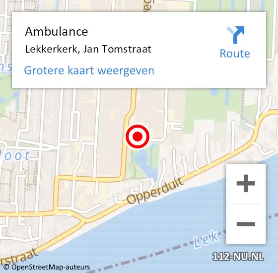 Locatie op kaart van de 112 melding: Ambulance Lekkerkerk, Jan Tomstraat op 11 september 2023 07:35