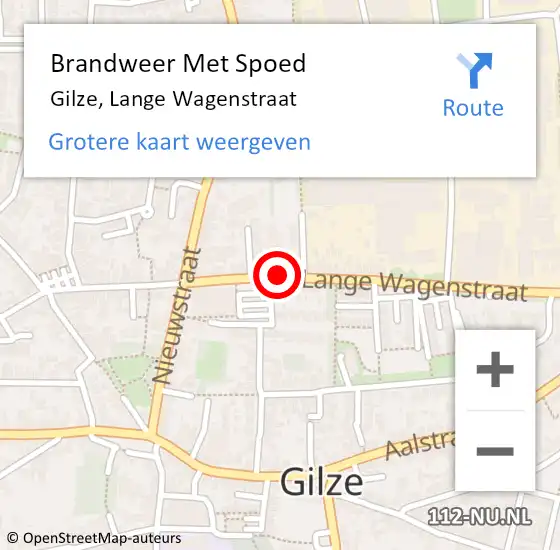 Locatie op kaart van de 112 melding: Brandweer Met Spoed Naar Gilze, Lange Wagenstraat op 11 september 2023 07:41