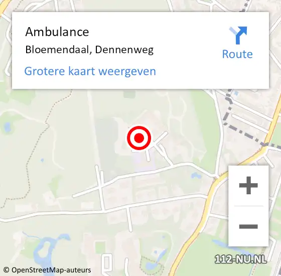 Locatie op kaart van de 112 melding: Ambulance Bloemendaal, Dennenweg op 11 september 2023 07:52