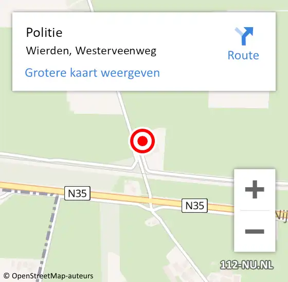 Locatie op kaart van de 112 melding: Politie Wierden, Westerveenweg op 11 september 2023 07:55