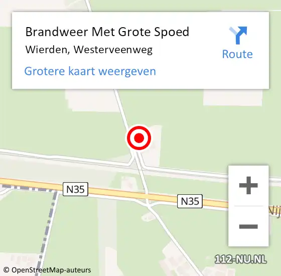 Locatie op kaart van de 112 melding: Brandweer Met Grote Spoed Naar Wierden, Westerveenweg op 11 september 2023 07:56