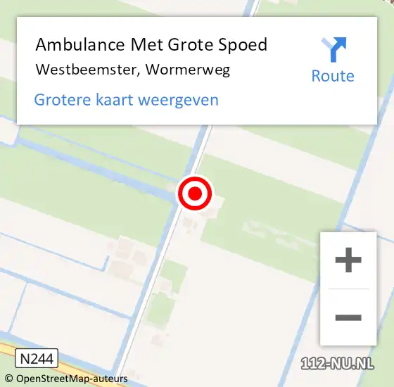 Locatie op kaart van de 112 melding: Ambulance Met Grote Spoed Naar Westbeemster, Wormerweg op 11 september 2023 08:04