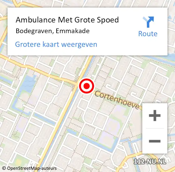 Locatie op kaart van de 112 melding: Ambulance Met Grote Spoed Naar Bodegraven, Emmakade op 11 september 2023 08:14