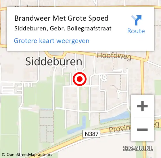 Locatie op kaart van de 112 melding: Brandweer Met Grote Spoed Naar Siddeburen, Gebr. Bollegraafstraat op 11 september 2023 08:22