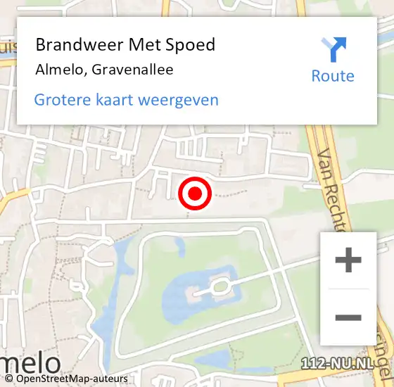 Locatie op kaart van de 112 melding: Brandweer Met Spoed Naar Almelo, Gravenallee op 11 september 2023 09:03