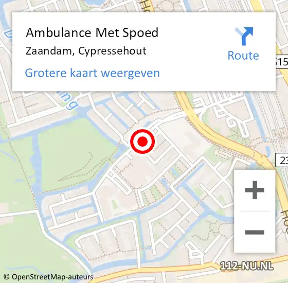 Locatie op kaart van de 112 melding: Ambulance Met Spoed Naar Zaandam, Cypressehout op 11 september 2023 09:16
