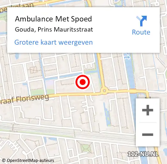 Locatie op kaart van de 112 melding: Ambulance Met Spoed Naar Gouda, Prins Mauritsstraat op 11 september 2023 09:24