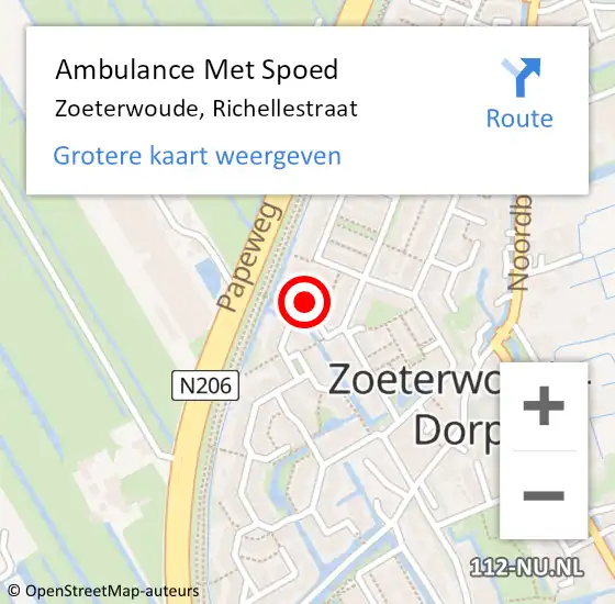 Locatie op kaart van de 112 melding: Ambulance Met Spoed Naar Zoeterwoude, Richellestraat op 11 september 2023 09:25