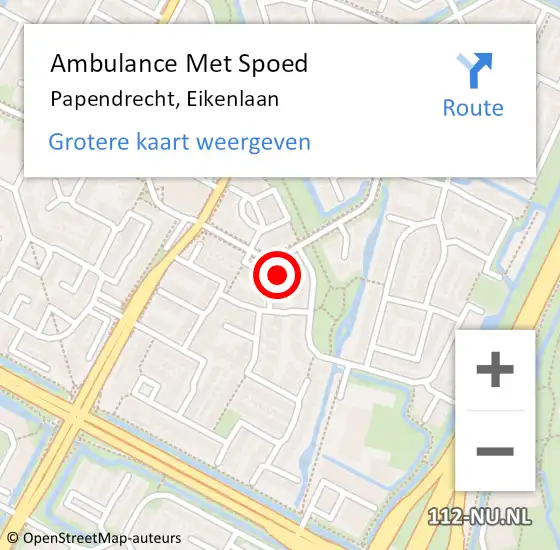 Locatie op kaart van de 112 melding: Ambulance Met Spoed Naar Papendrecht, Eikenlaan op 11 september 2023 09:29