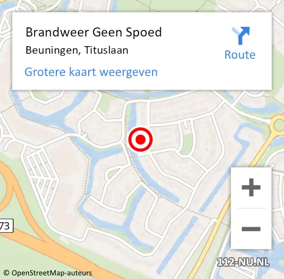 Locatie op kaart van de 112 melding: Brandweer Geen Spoed Naar Beuningen, Tituslaan op 11 september 2023 09:33