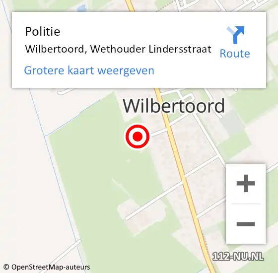 Locatie op kaart van de 112 melding: Politie Wilbertoord, Wethouder Lindersstraat op 11 september 2023 09:47