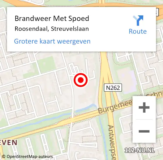 Locatie op kaart van de 112 melding: Brandweer Met Spoed Naar Roosendaal, Streuvelslaan op 11 september 2023 09:54