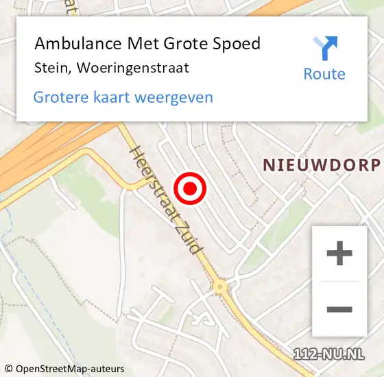 Locatie op kaart van de 112 melding: Ambulance Met Grote Spoed Naar Stein, Woeringenstraat op 7 september 2014 20:13