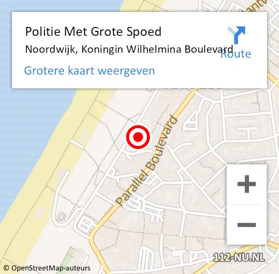 Locatie op kaart van de 112 melding: Politie Met Grote Spoed Naar Noordwijk, Koningin Wilhelmina Boulevard op 11 september 2023 10:17