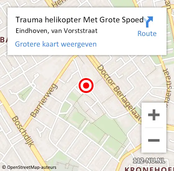 Locatie op kaart van de 112 melding: Trauma helikopter Met Grote Spoed Naar Eindhoven, van Vorststraat op 11 september 2023 10:21