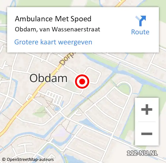 Locatie op kaart van de 112 melding: Ambulance Met Spoed Naar Obdam, van Wassenaerstraat op 11 september 2023 10:36