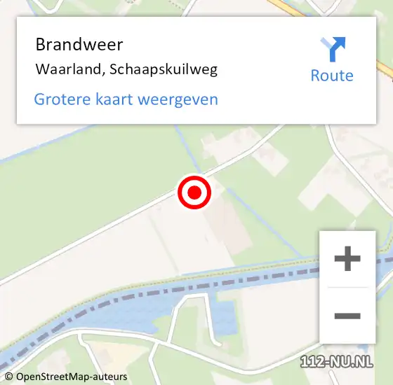Locatie op kaart van de 112 melding: Brandweer Waarland, Schaapskuilweg op 11 september 2023 10:38