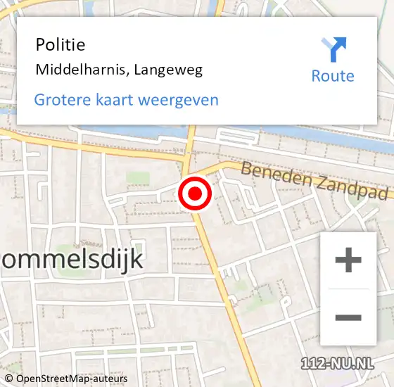 Locatie op kaart van de 112 melding: Politie Middelharnis, Langeweg op 11 september 2023 10:49