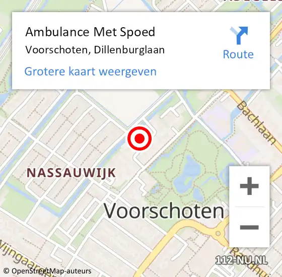 Locatie op kaart van de 112 melding: Ambulance Met Spoed Naar Voorschoten, Dillenburglaan op 11 september 2023 10:55