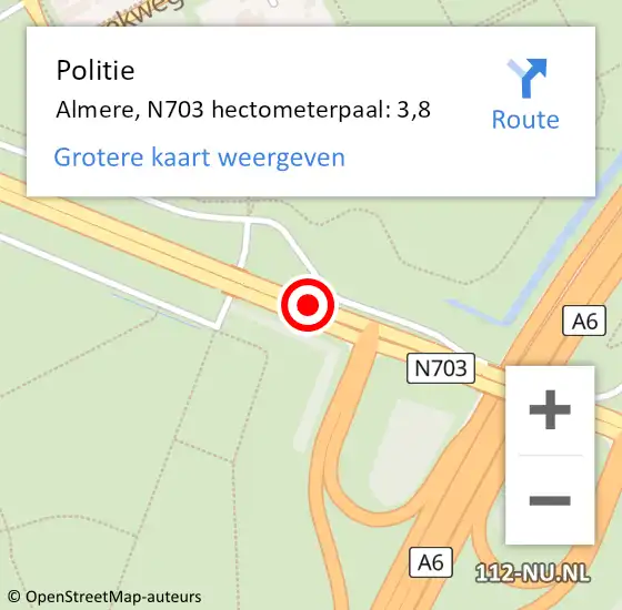 Locatie op kaart van de 112 melding: Politie Almere, N703 hectometerpaal: 3,8 op 11 september 2023 10:59