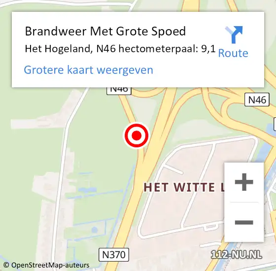 Locatie op kaart van de 112 melding: Brandweer Met Grote Spoed Naar Het Hogeland, N46 hectometerpaal: 9,1 op 11 september 2023 11:12