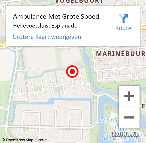 Locatie op kaart van de 112 melding: Ambulance Met Grote Spoed Naar Hellevoetsluis, Esplanade op 11 september 2023 11:15