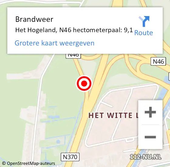 Locatie op kaart van de 112 melding: Brandweer Het Hogeland, N46 hectometerpaal: 9,1 op 11 september 2023 11:15