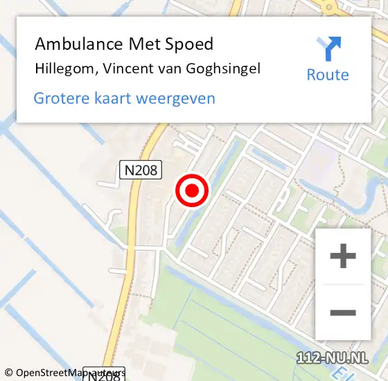 Locatie op kaart van de 112 melding: Ambulance Met Spoed Naar Hillegom, Vincent van Goghsingel op 11 september 2023 11:51