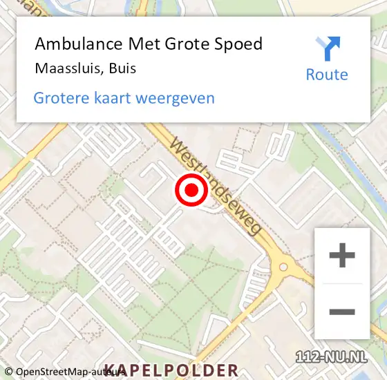 Locatie op kaart van de 112 melding: Ambulance Met Grote Spoed Naar Maassluis, Buis op 11 september 2023 11:58