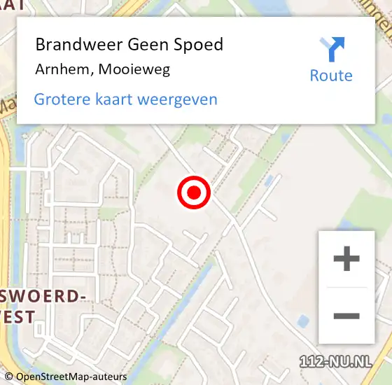 Locatie op kaart van de 112 melding: Brandweer Geen Spoed Naar Arnhem, Mooieweg op 11 september 2023 12:12