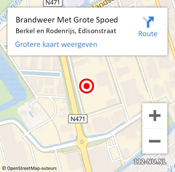 Locatie op kaart van de 112 melding: Brandweer Met Grote Spoed Naar Berkel en Rodenrijs, Edisonstraat op 11 september 2023 12:24