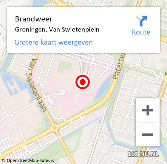 Locatie op kaart van de 112 melding: Brandweer Groningen, Van Swietenplein op 11 september 2023 12:25