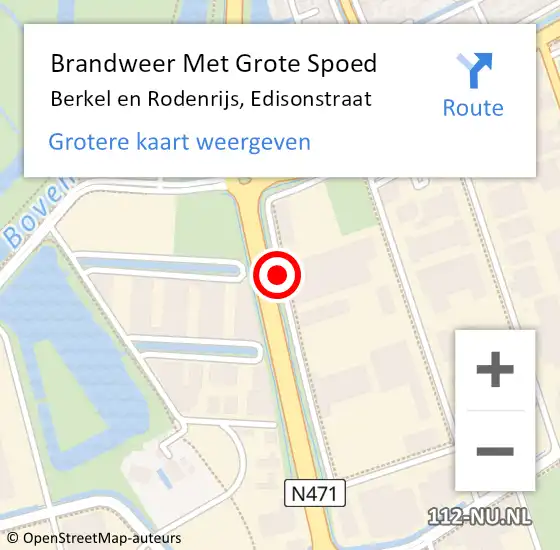 Locatie op kaart van de 112 melding: Brandweer Met Grote Spoed Naar Berkel en Rodenrijs, Edisonstraat op 11 september 2023 12:34