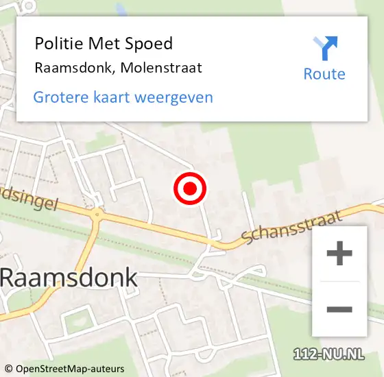 Locatie op kaart van de 112 melding: Politie Met Spoed Naar Raamsdonk, Molenstraat op 11 september 2023 13:12