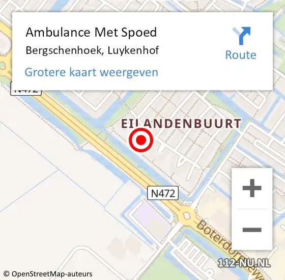 Locatie op kaart van de 112 melding: Ambulance Met Spoed Naar Bergschenhoek, Luykenhof op 11 september 2023 13:27