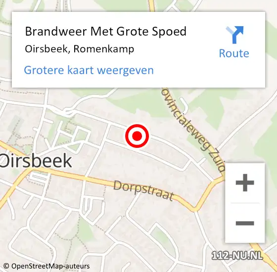 Locatie op kaart van de 112 melding: Brandweer Met Grote Spoed Naar Oirsbeek, Romenkamp op 11 september 2023 13:29