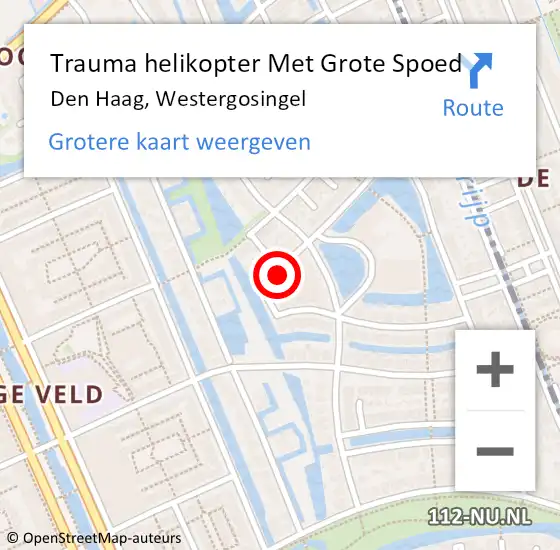 Locatie op kaart van de 112 melding: Trauma helikopter Met Grote Spoed Naar Den Haag, Westergosingel op 11 september 2023 13:48