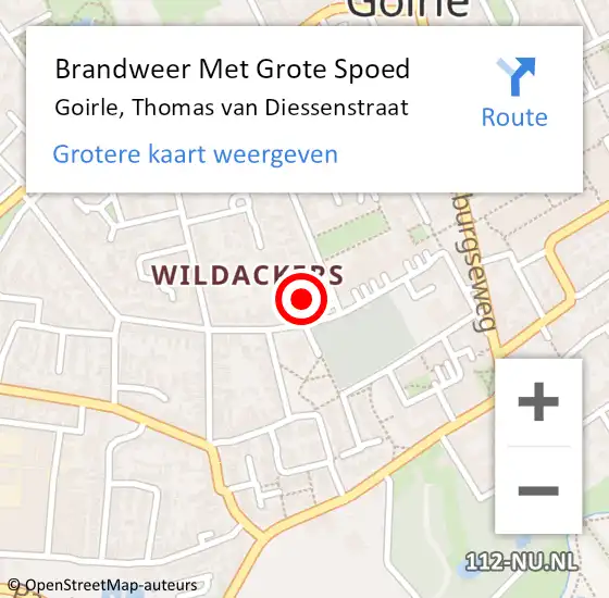 Locatie op kaart van de 112 melding: Brandweer Met Grote Spoed Naar Goirle, Thomas van Diessenstraat op 11 september 2023 14:28