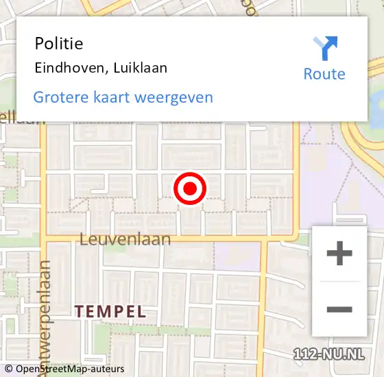 Locatie op kaart van de 112 melding: Politie Eindhoven, Luiklaan op 11 september 2023 14:29