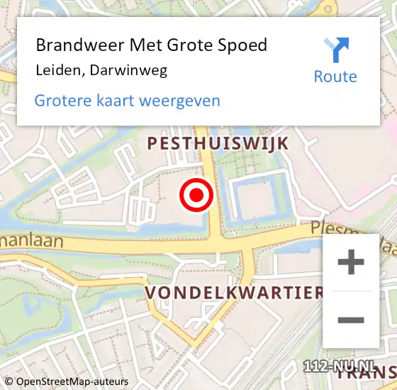 Locatie op kaart van de 112 melding: Brandweer Met Grote Spoed Naar Leiden, Darwinweg op 11 september 2023 14:40