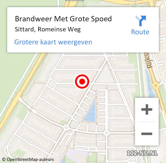 Locatie op kaart van de 112 melding: Brandweer Met Grote Spoed Naar Sittard, Romeinse Weg op 11 september 2023 14:42