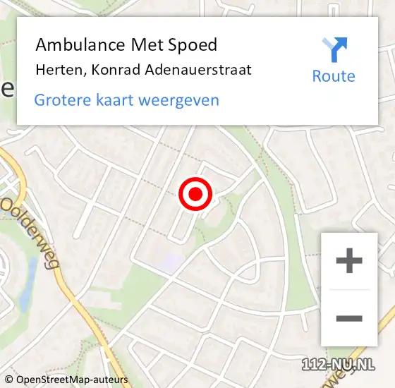 Locatie op kaart van de 112 melding: Ambulance Met Spoed Naar Herten, Konrad Adenauerstraat op 11 september 2023 14:48