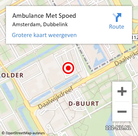 Locatie op kaart van de 112 melding: Ambulance Met Spoed Naar Amsterdam, Dubbelink op 11 september 2023 14:59
