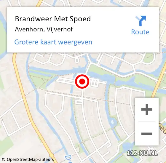 Locatie op kaart van de 112 melding: Brandweer Met Spoed Naar Avenhorn, Vijverhof op 7 september 2014 21:14