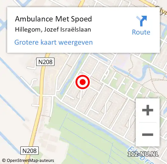 Locatie op kaart van de 112 melding: Ambulance Met Spoed Naar Hillegom, Jozef Israëlslaan op 11 september 2023 15:15