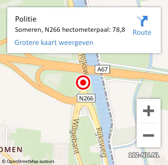 Locatie op kaart van de 112 melding: Politie Someren, N266 hectometerpaal: 78,8 op 11 september 2023 15:17