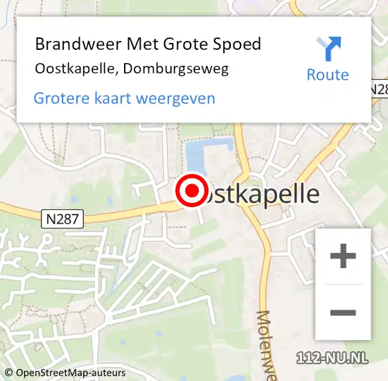 Locatie op kaart van de 112 melding: Brandweer Met Grote Spoed Naar Oostkapelle, Domburgseweg op 11 september 2023 15:40