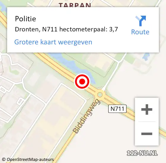 Locatie op kaart van de 112 melding: Politie Dronten, N711 hectometerpaal: 3,7 op 11 september 2023 16:00