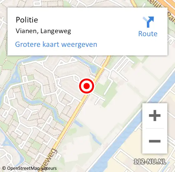 Locatie op kaart van de 112 melding: Politie Vianen, Langeweg op 11 september 2023 16:12