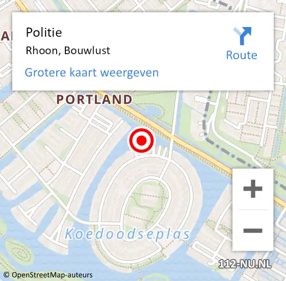 Locatie op kaart van de 112 melding: Politie Rhoon, Bouwlust op 11 september 2023 16:29